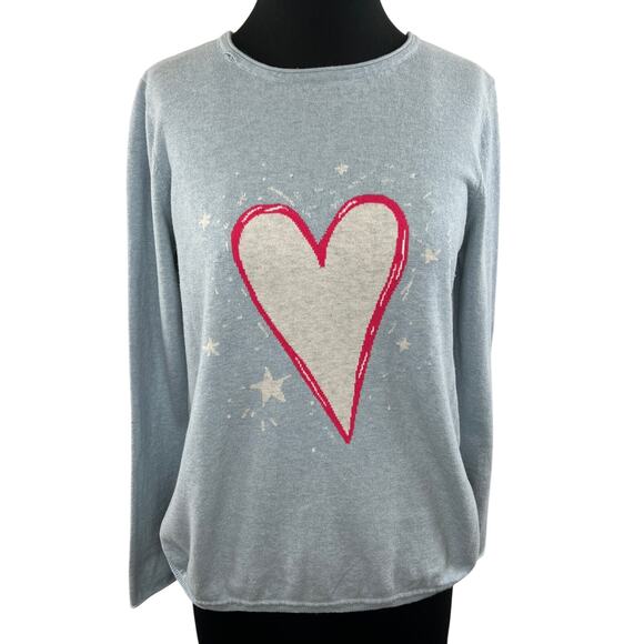 LISA TODD Light Blue Round Neck Long Sleeve Pullover Heart Knit Sweater Size M - Picture 1 of 6